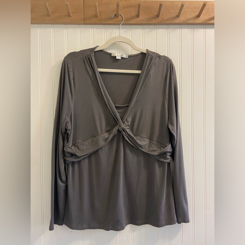 Boden Fairycore Front Twist Grey Long Sleeve Soft Stretch Shirt Size 18